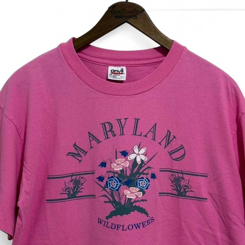 Vintage Anvil Maryland Wildflowers Graphic T-Shirt Pink Large